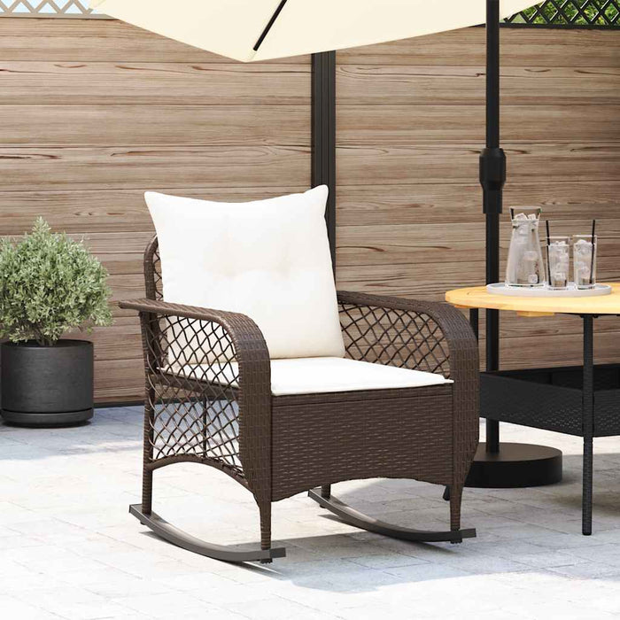 vidaXL Sedia a Dondolo da Giardino con Cuscini in Polyrattan Marrone