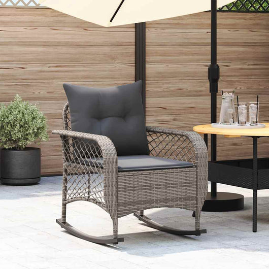 Sedia a Dondolo da Giardino con Cuscini in Polyrattan Grigio 4104195