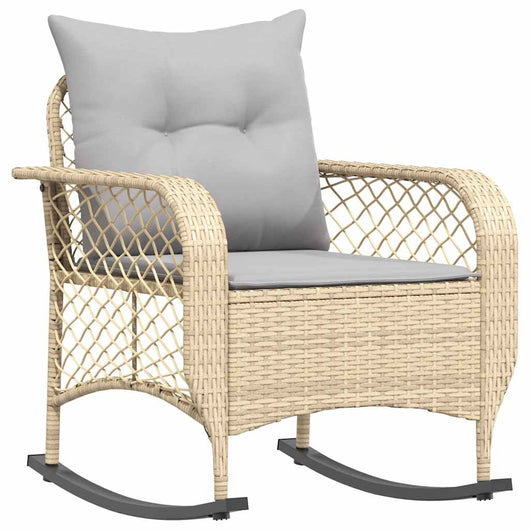 Sedia a Dondolo da Giardino con Cuscini in Polyrattan Beige 4104196