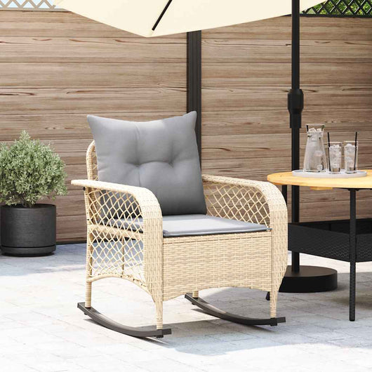 vidaXL Sedia a Dondolo da Giardino con Cuscini in Polyrattan Beige