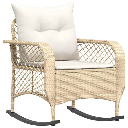 Sedia a Dondolo da Giardino con Cuscini in Polyrattan Beige 4104197