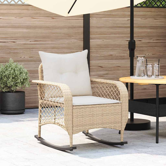 Sedia a Dondolo da Giardino con Cuscini in Polyrattan Beige 4104197