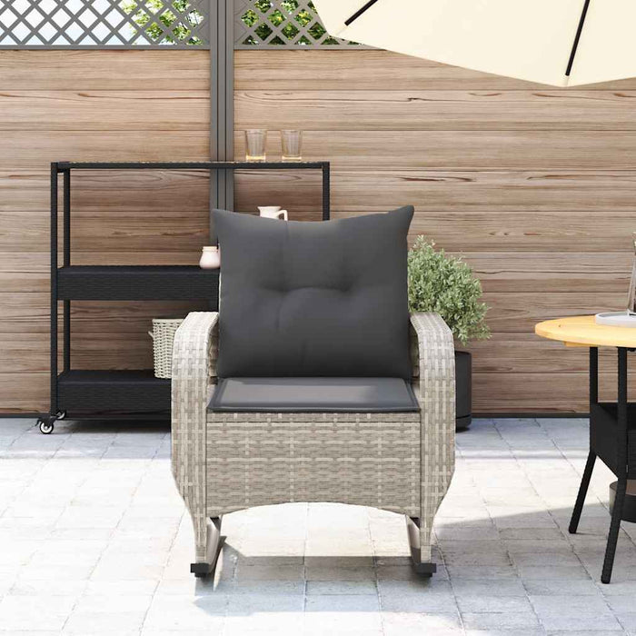Sedia a Dondolo Giardino con Cuscini Polyrattan Grigio Chiaro