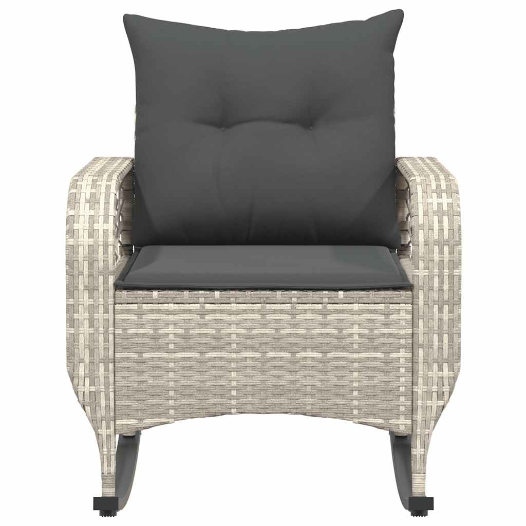 Sedia a Dondolo Giardino con Cuscini Polyrattan Grigio Chiaro