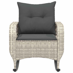 Sedia a Dondolo Giardino con Cuscini Polyrattan Grigio Chiaro