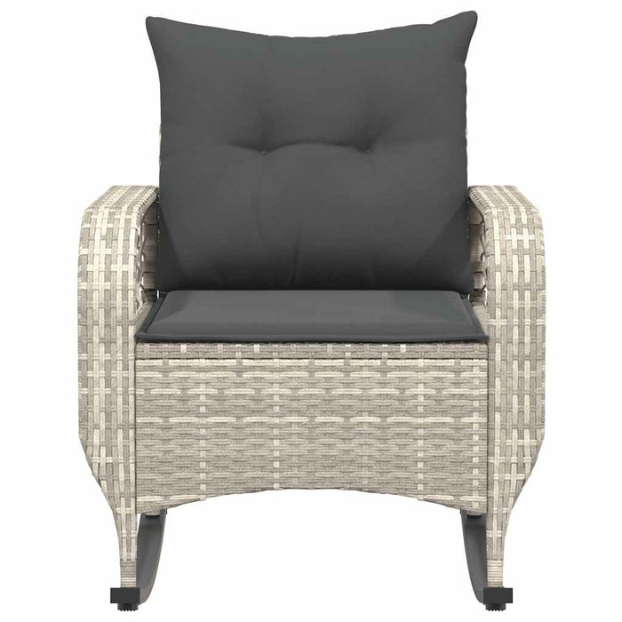 Sedia a Dondolo Giardino con Cuscini Polyrattan Grigio Chiaro