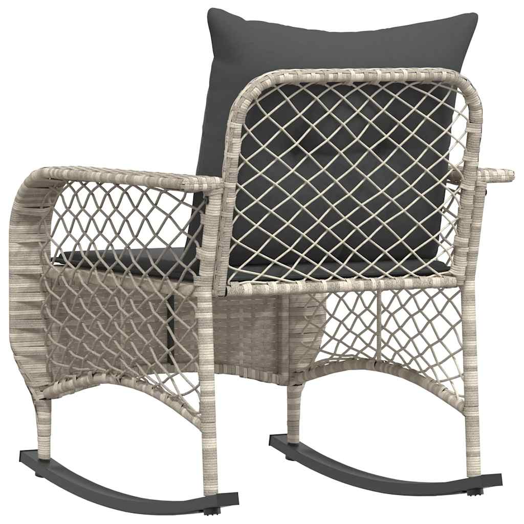 Sedia a Dondolo Giardino con Cuscini Polyrattan Grigio Chiaro