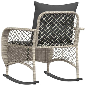 Sedia a Dondolo Giardino con Cuscini Polyrattan Grigio Chiaro