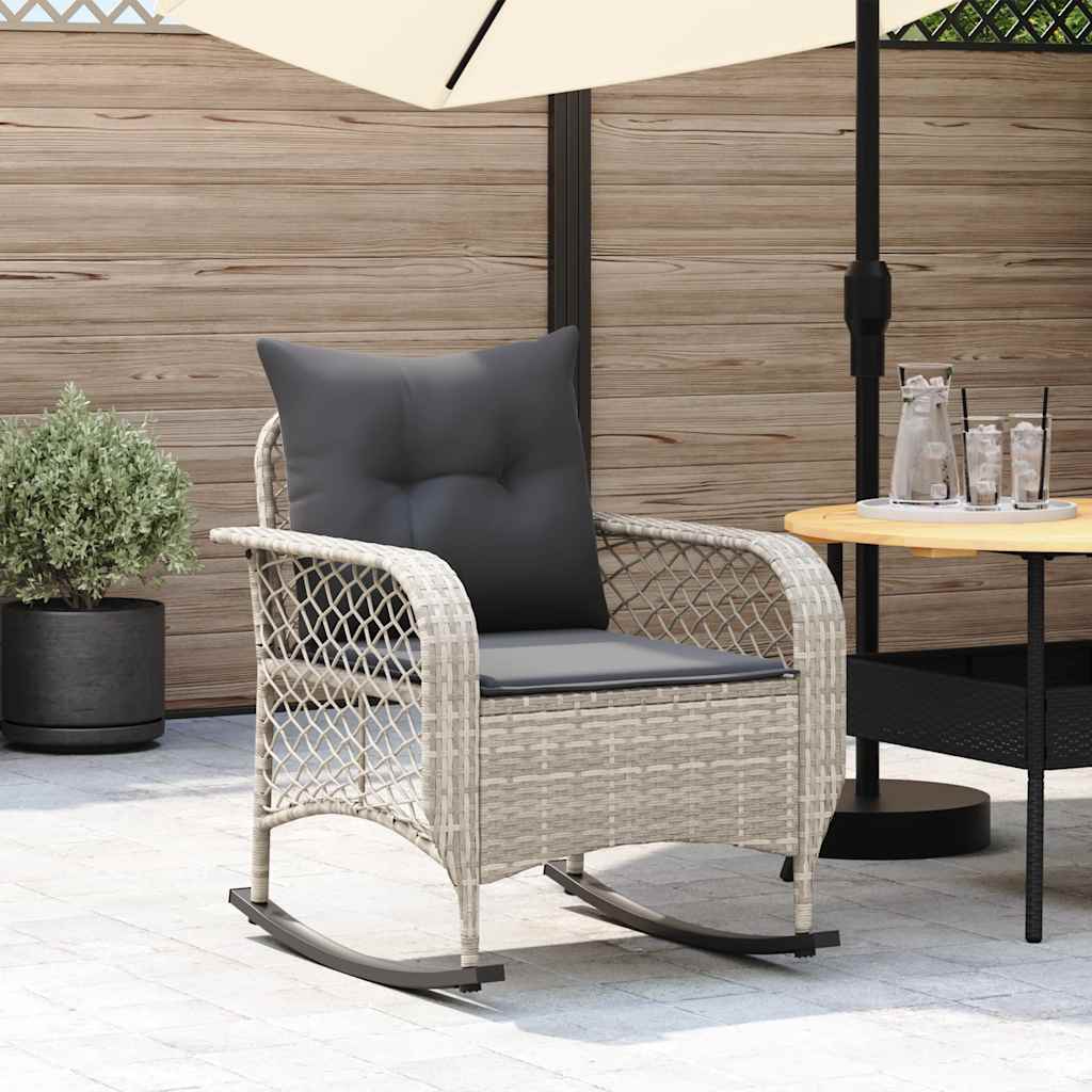 Sedia a Dondolo Giardino con Cuscini Polyrattan Grigio Chiaro