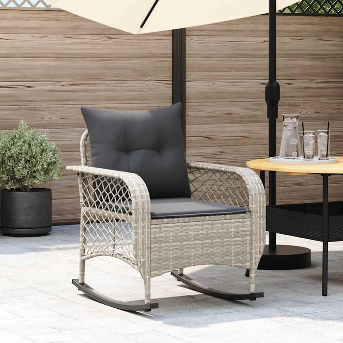 Sedia a Dondolo Giardino con Cuscini Polyrattan Grigio Chiaro