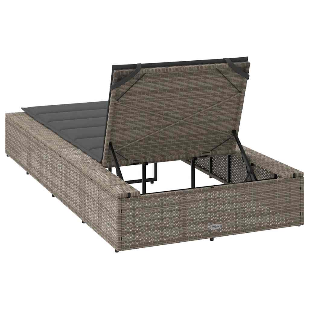 vidaXL Lettino Prendisole con Cuscino Galleggiante Grigio Polyrattan