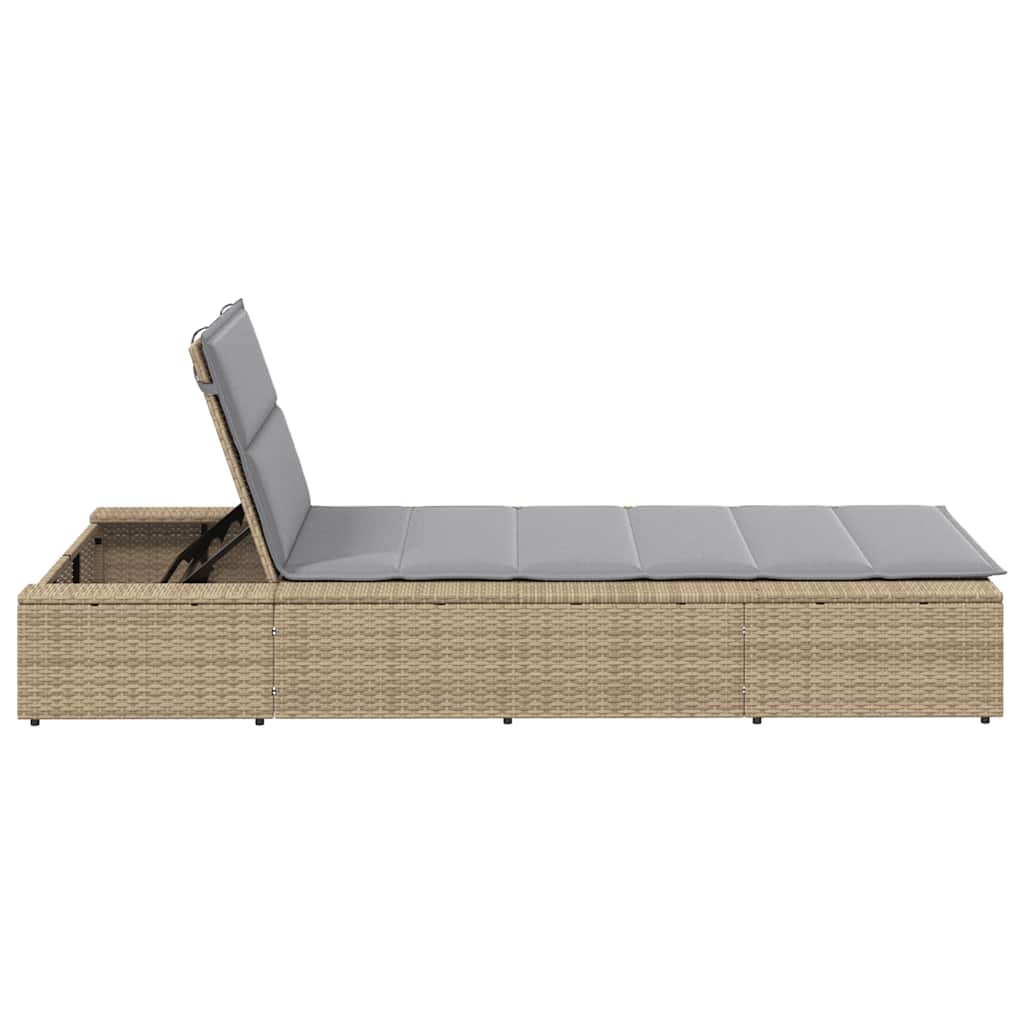 vidaXL Lettino Prendisole con Cuscino Galleggiante Beige in Polyrattan