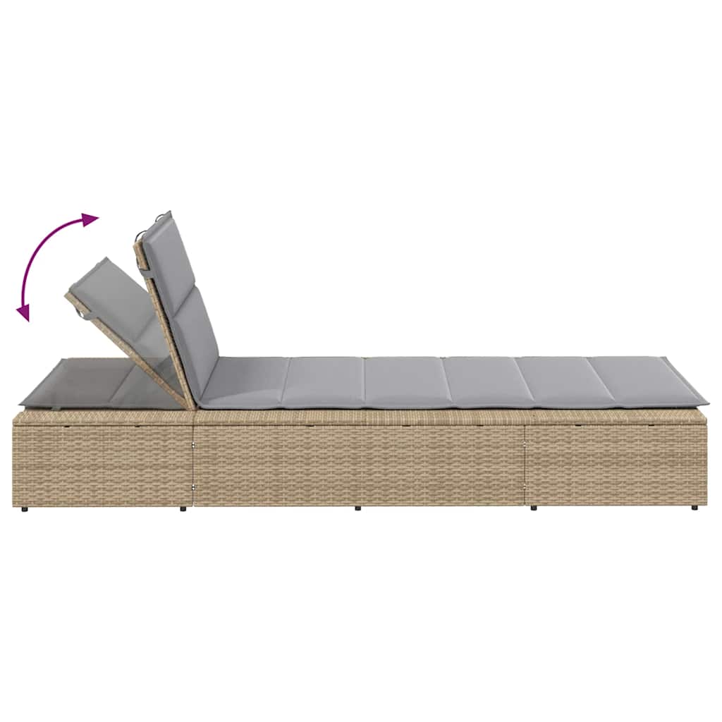 vidaXL Lettino Prendisole con Cuscino Galleggiante Beige in Polyrattan