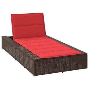 Lettino Prendisole con Cuscino Galleggiante Marrone Polyrattan