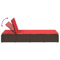 Lettino Prendisole con Cuscino Galleggiante Marrone Polyrattan