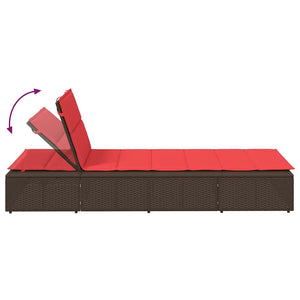 Lettino Prendisole con Cuscino Galleggiante Marrone Polyrattan