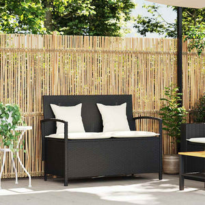 Panca Portaoggetti da Giardino con Cuscino in Polyrattan Nero 4104211