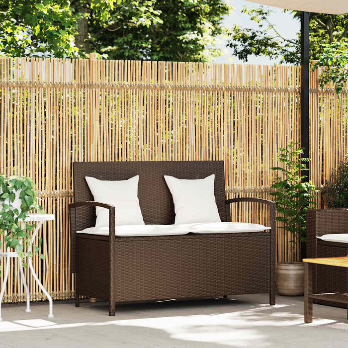 vidaXL Panca Portaoggetti da Giardino con Cuscino Marrone Polyrattan