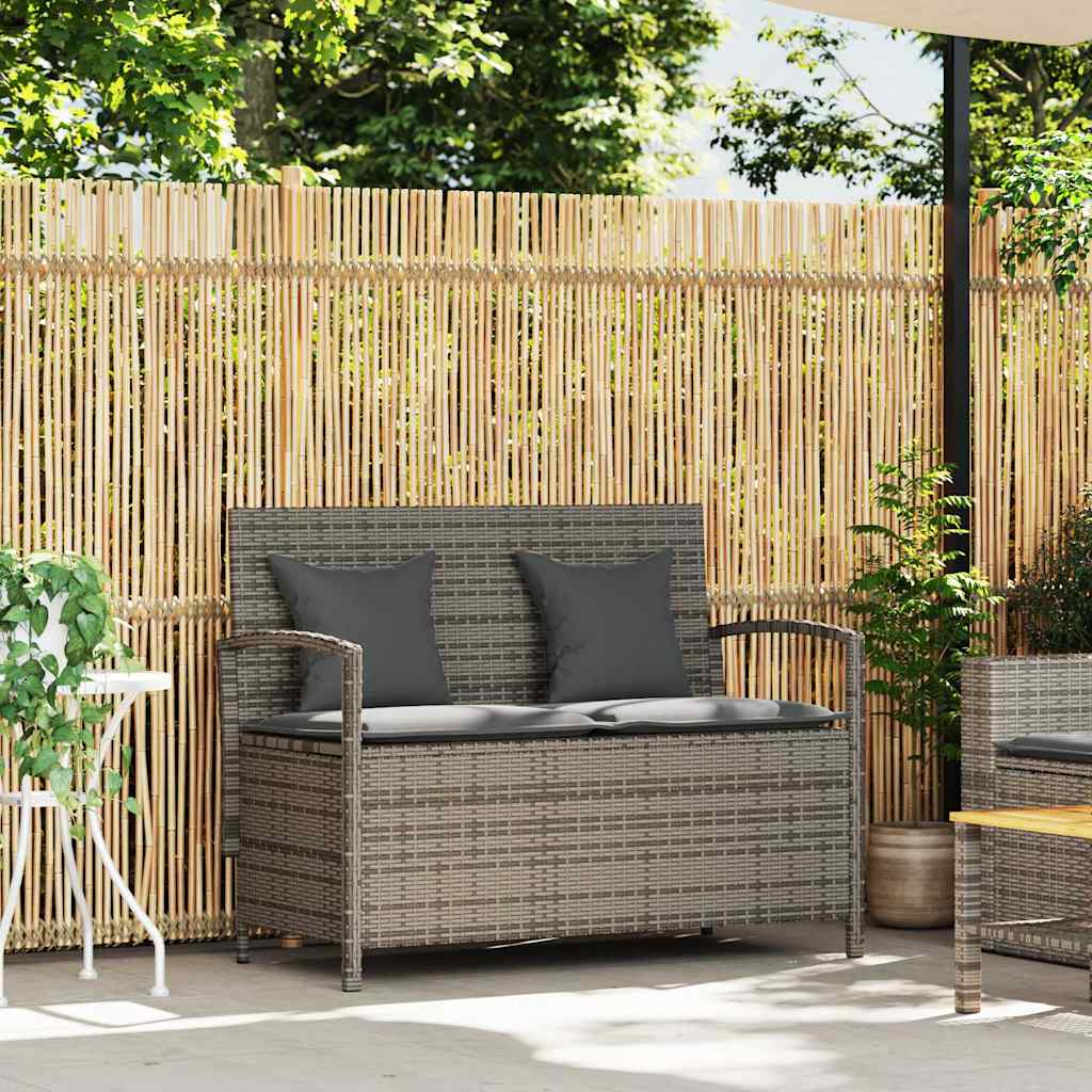 vidaXL Panca Portaoggetti da Giardino con Cuscino Grigio in Polyrattan
