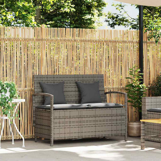 vidaXL Panca Portaoggetti da Giardino con Cuscino Grigio in Polyrattan