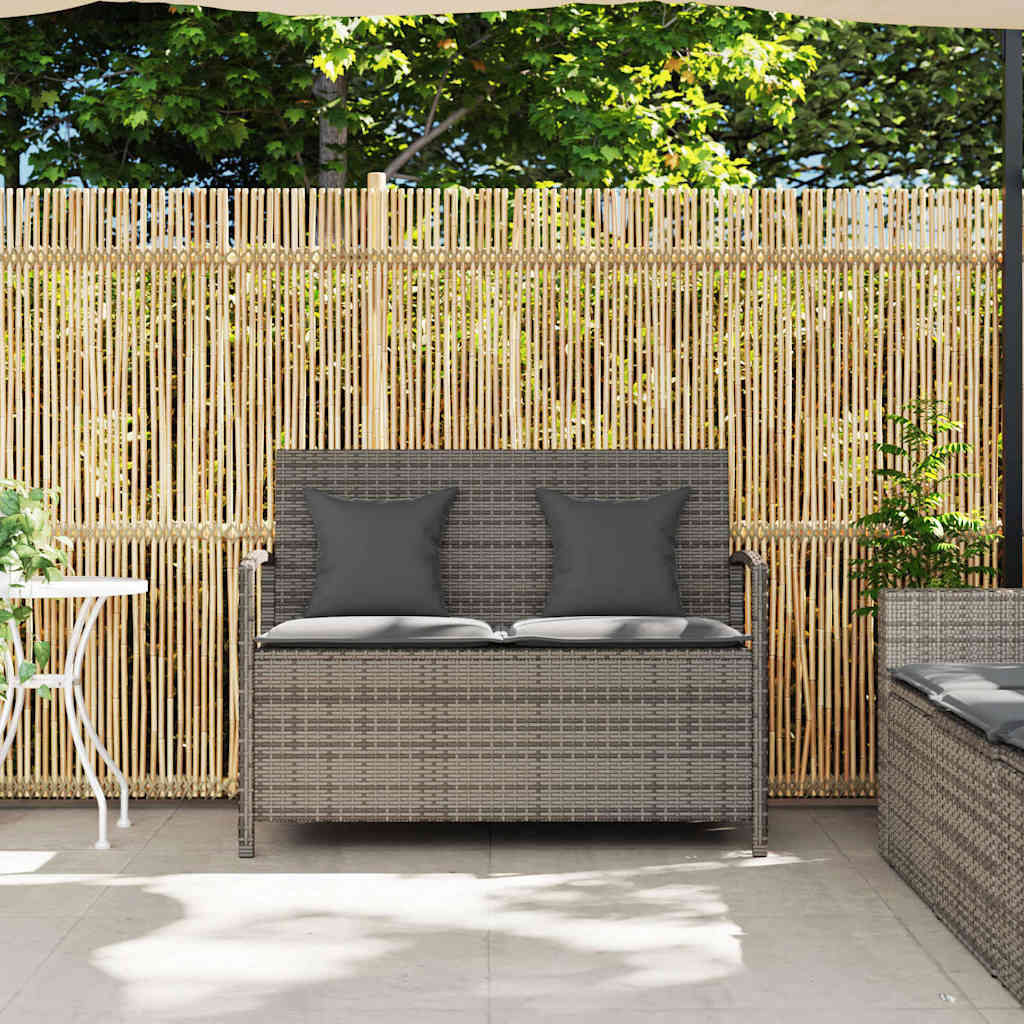 Panca Portaoggetti da Giardino con Cuscino Grigio in Polyrattan 4104213
