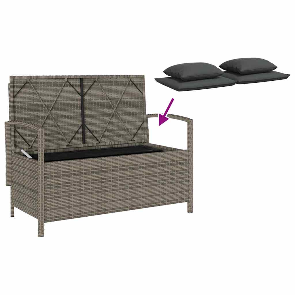 vidaXL Panca Portaoggetti da Giardino con Cuscino Grigio in Polyrattan