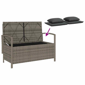 vidaXL Panca Portaoggetti da Giardino con Cuscino Grigio in Polyrattan