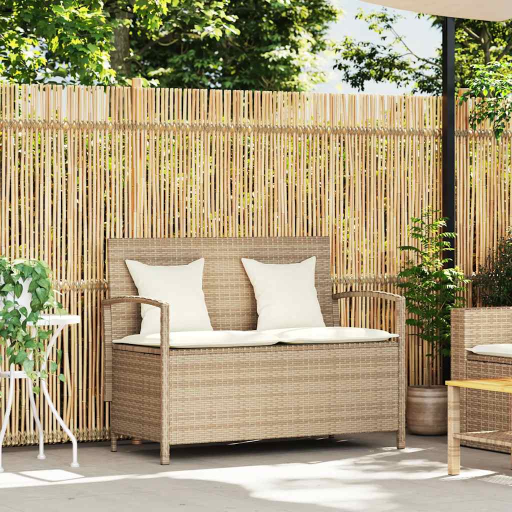 Panca Portaoggetti da Giardino con Cuscino Beige in Polyrattan 4104215