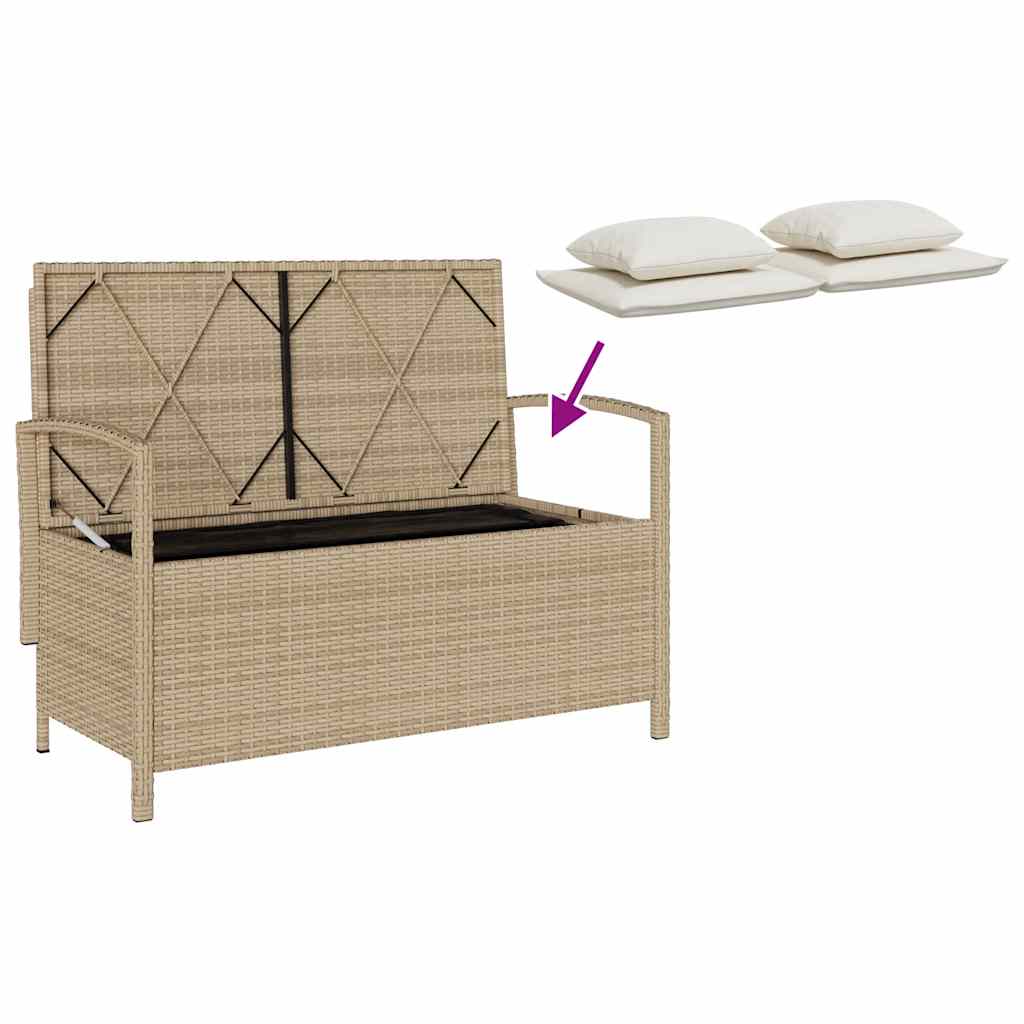 Panca Portaoggetti da Giardino con Cuscino Beige in Polyrattan 4104215