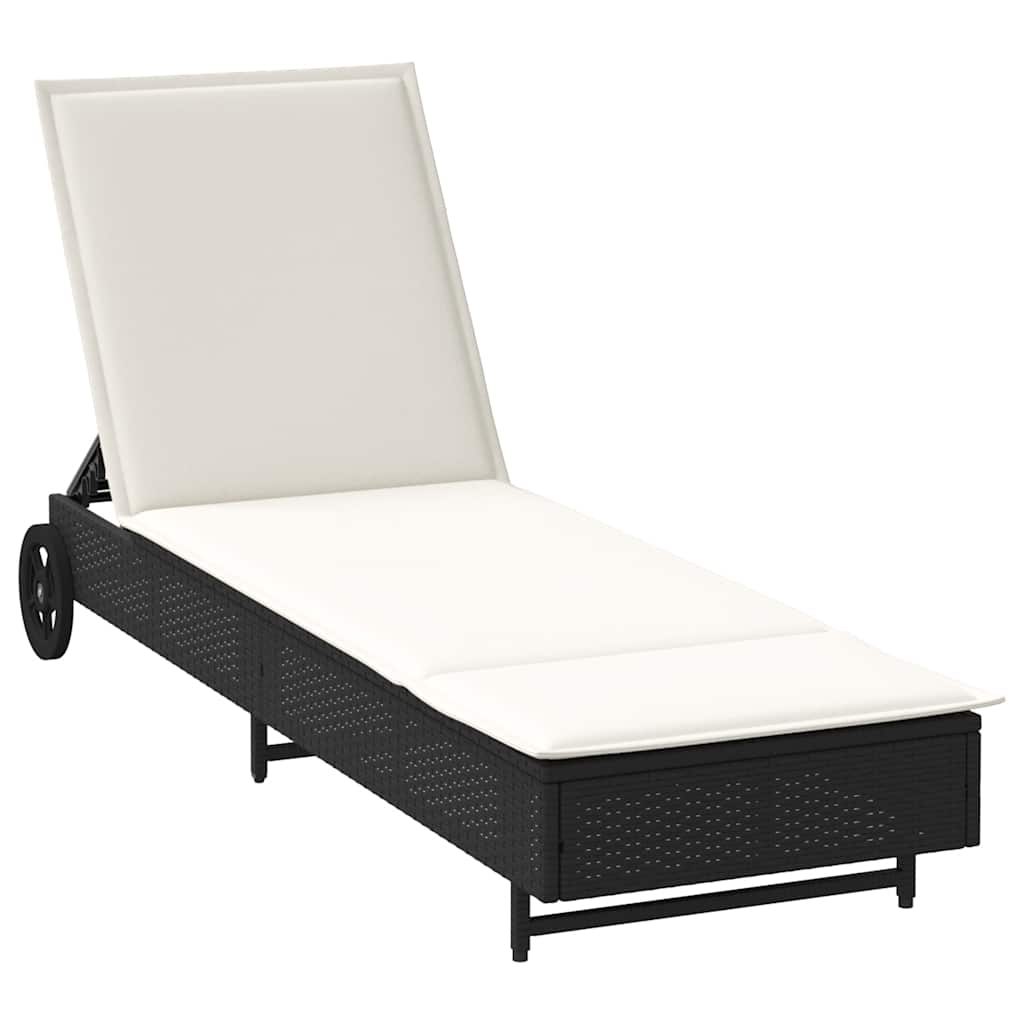 vidaXL Lettino Prendisole con Ruote e Cuscino in Polyrattan Nero
