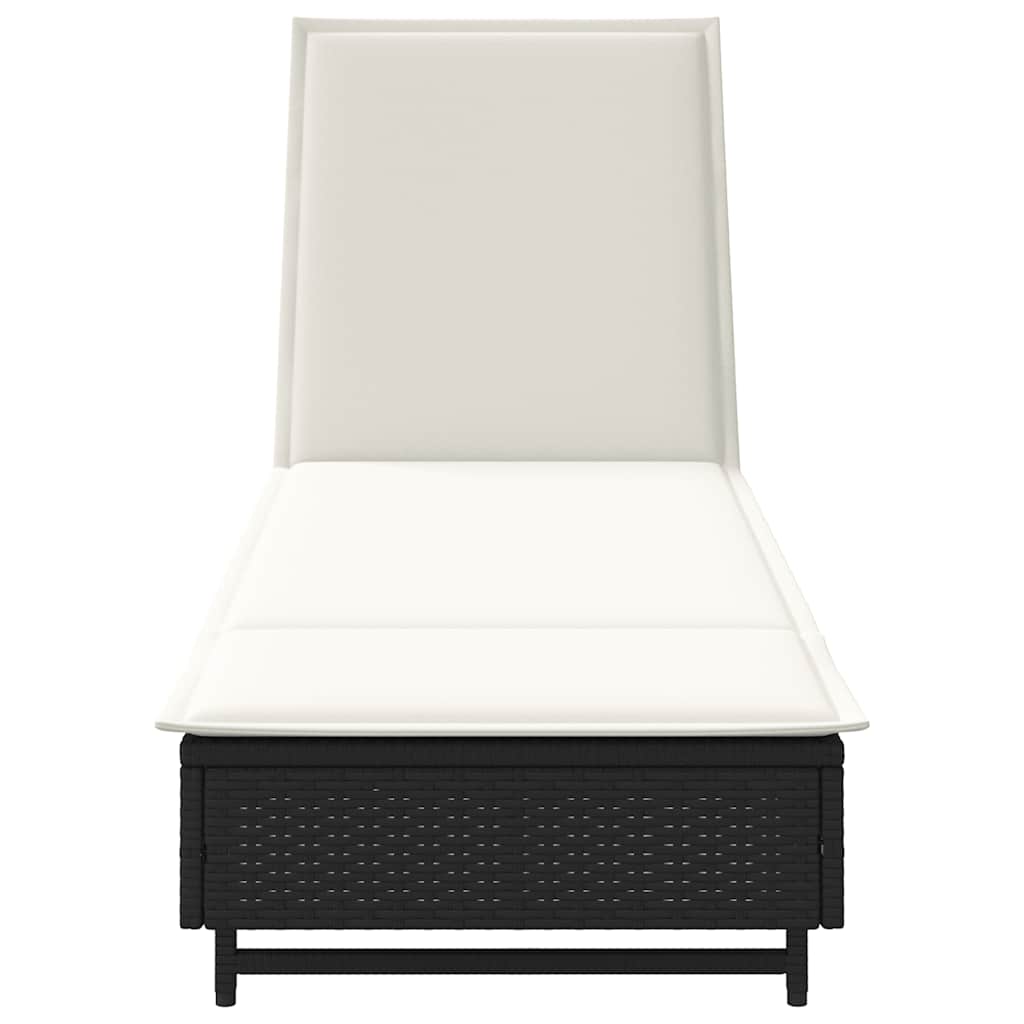vidaXL Lettino Prendisole con Ruote e Cuscino in Polyrattan Nero