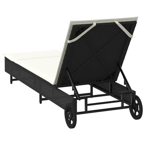 Lettino Prendisole con Ruote e Cuscino in Polyrattan Nero 4104033