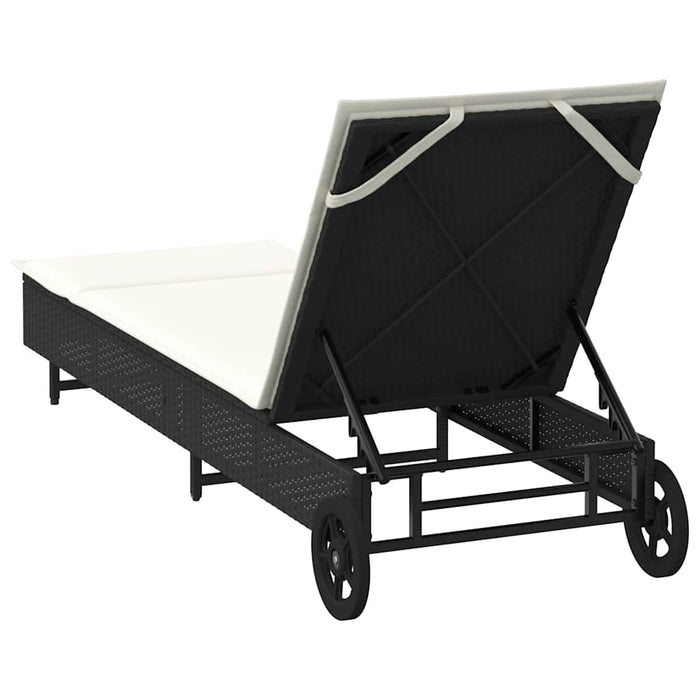 Lettino Prendisole con Ruote e Cuscino in Polyrattan Nero 4104033