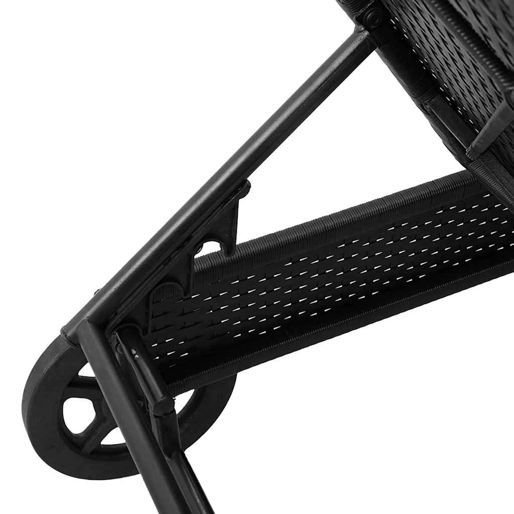 Lettino Prendisole con Ruote e Cuscino in Polyrattan Nero 4104033