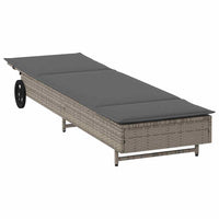 Lettino Prendisole con Ruote e Cuscino in Polyrattan Grigio