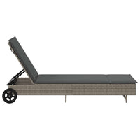 Lettino Prendisole con Ruote e Cuscino in Polyrattan Grigio