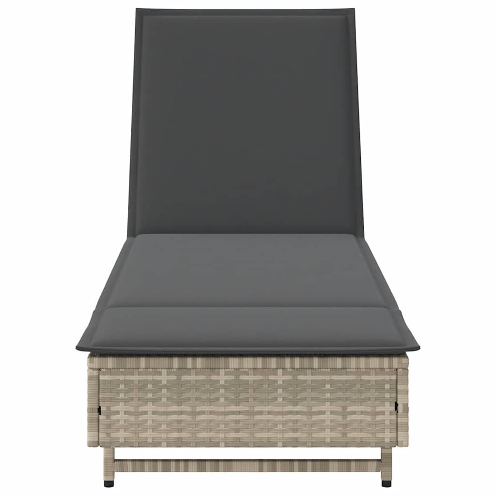 vidaXL Lettino Prendisole con Ruote e Cuscino Polyrattan Grigio Chiaro