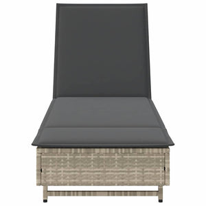 vidaXL Lettino Prendisole con Ruote e Cuscino Polyrattan Grigio Chiaro