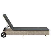 vidaXL Lettino Prendisole con Ruote e Cuscino Polyrattan Grigio Chiaro