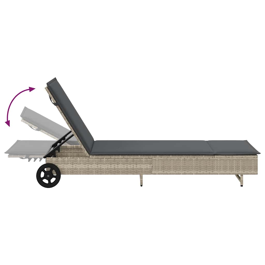 vidaXL Lettino Prendisole con Ruote e Cuscino Polyrattan Grigio Chiaro