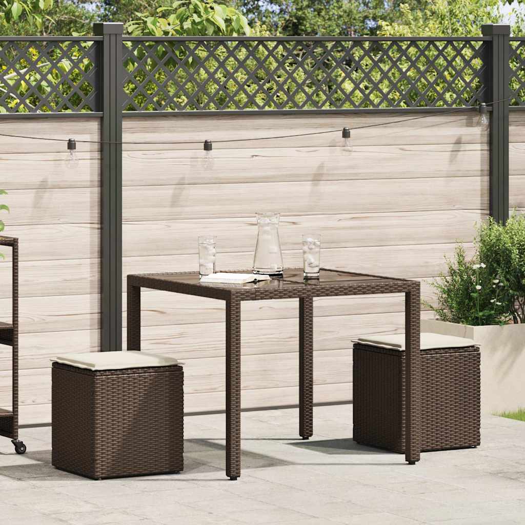 Sgabelli Giardino con Cuscini 2pz Marrone 40x40x43cm Polyrattan 4104040