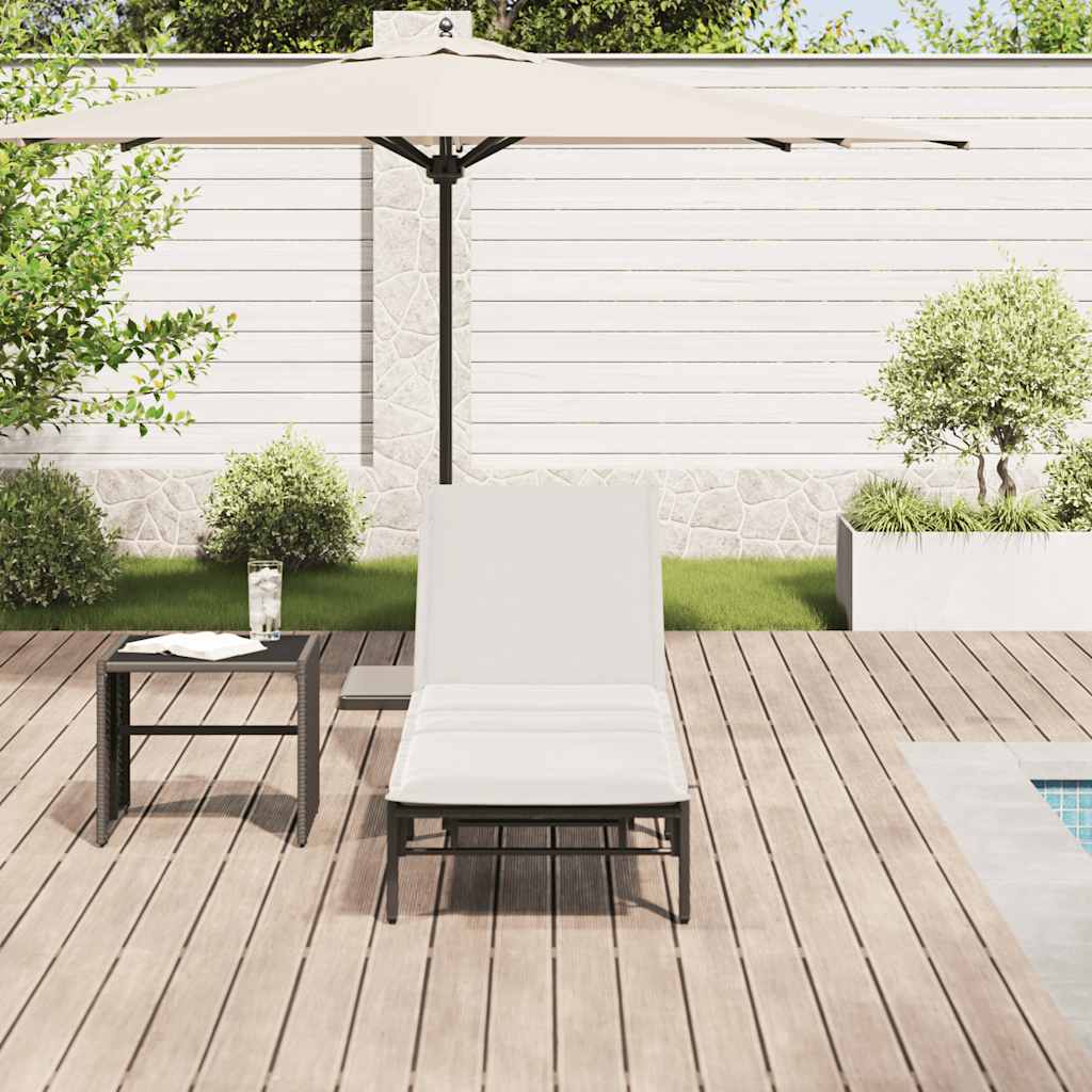 vidaXL Lettino Prendisole con Cuscino Nero in Polyrattan