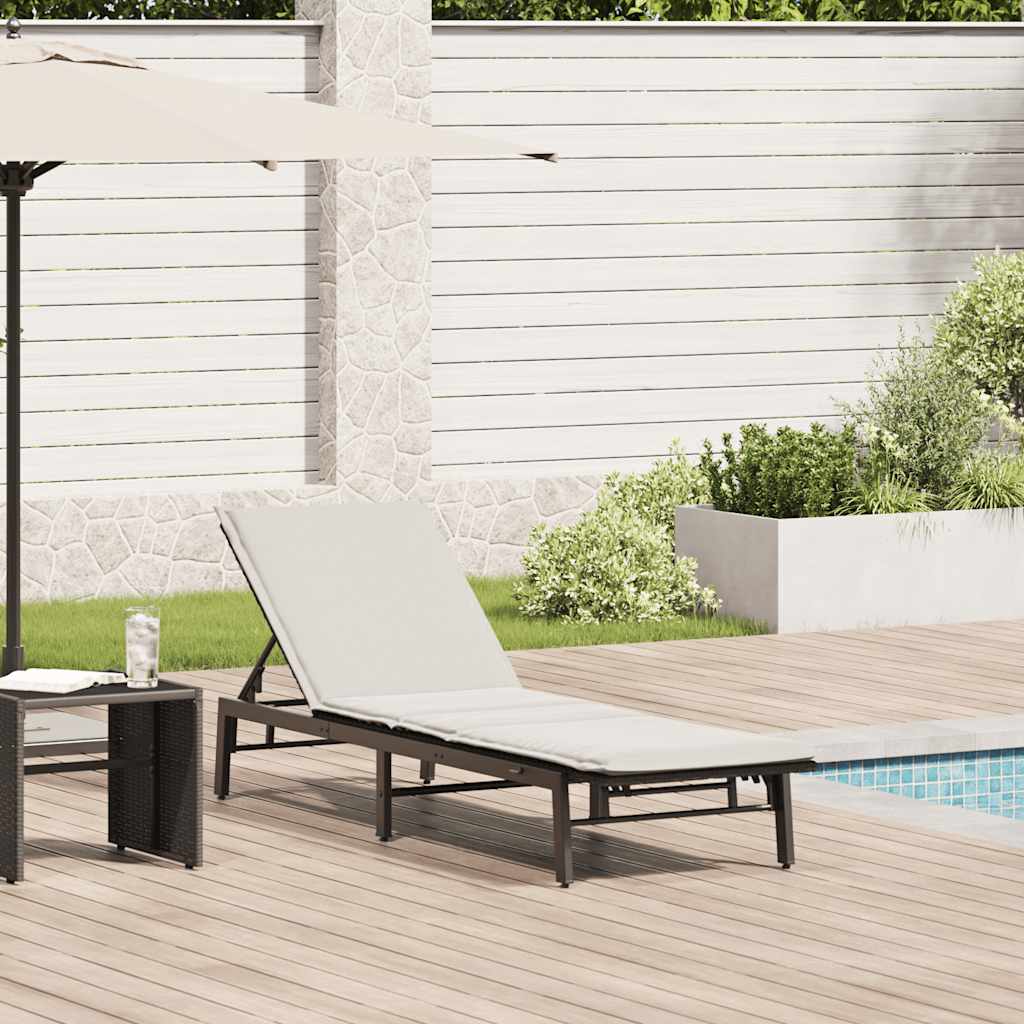 vidaXL Lettino Prendisole con Cuscino Nero in Polyrattan