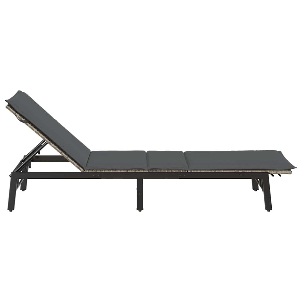 vidaXL Lettino Prendisole con Cuscino Grigio Chiaro in Polyrattan