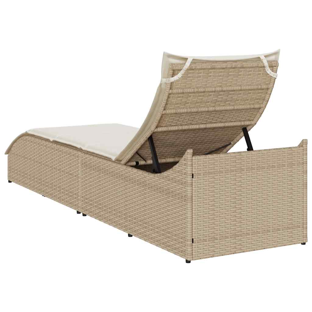 vidaXL Lettino Prendisole Pieghevole con Cuscino e Portaoggetti Beige