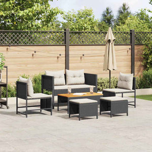 Set Divano da Giardino 6 pz-Sofa da Giardino-Divanetto da esterno Nero e Crema polyrattan