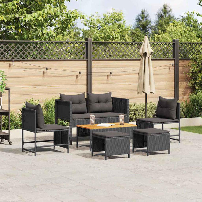 Set Divano da Giardino con cuscino 6 pz-Sofa da Giardino-Divanetto da esterno Nero polyrattan 563091