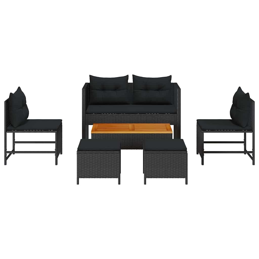 Set Divano da Giardino con cuscino 6 pz-Sofa da Giardino-Divanetto da esterno Nero polyrattan 563091