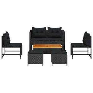 Set Divano da Giardino con cuscino 6 pz-Sofa da Giardino-Divanetto da esterno Nero polyrattan 563091
