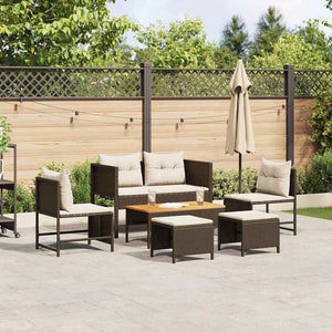 Set Divano da Giardino 6 pz-Sofa da Giardino-Divanetto da esterno Marrone e Crema polyrattan